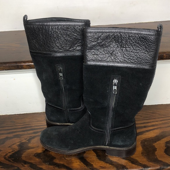 Tory Burch Black Suede Leather Cuff Mid Calf Boots Size 7 - Picture 12 of 16